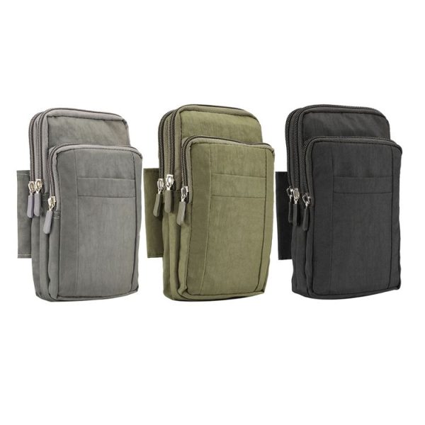 Outdoor Phone Carrying Case Pouch Nylon Crossbody Shoulder Cell Phone Holster Waist Belt Wallet Bag with Carabiner (Black) - Image 15
