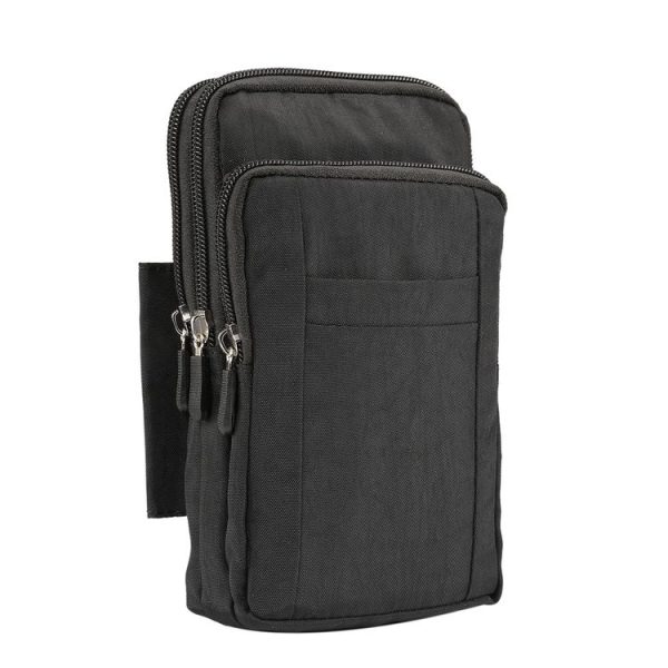 Outdoor Phone Carrying Case Pouch Nylon Crossbody Shoulder Cell Phone Holster Waist Belt Wallet Bag with Carabiner (Black) - Image 2