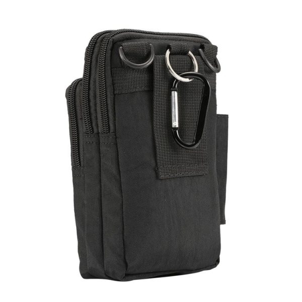 Outdoor Phone Carrying Case Pouch Nylon Crossbody Shoulder Cell Phone Holster Waist Belt Wallet Bag with Carabiner (Black) - Image 3