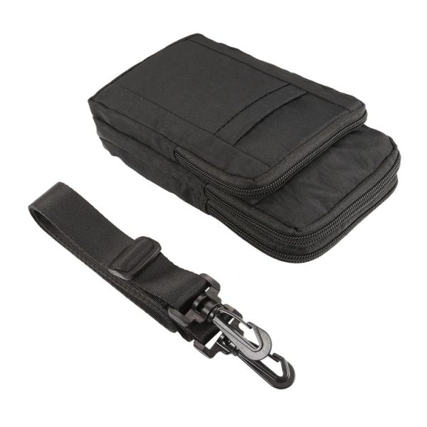 Outdoor Phone Carrying Case Pouch Nylon Crossbody Shoulder Cell Phone Holster Waist Belt Wallet Bag with Carabiner (Black) - Image 5