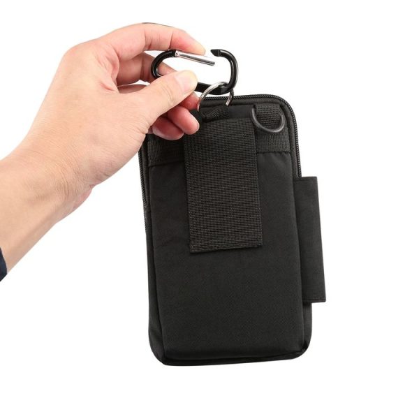 Outdoor Phone Carrying Case Pouch Nylon Crossbody Shoulder Cell Phone Holster Waist Belt Wallet Bag with Carabiner (Black) - Image 6