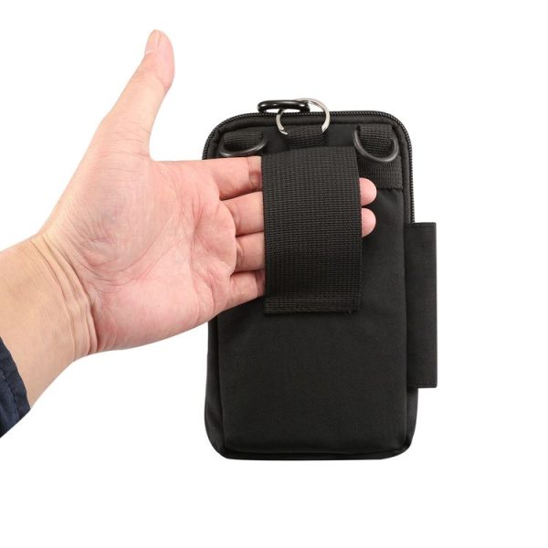 Outdoor Phone Carrying Case Pouch Nylon Crossbody Shoulder Cell Phone Holster Waist Belt Wallet Bag with Carabiner (Black) - Image 7