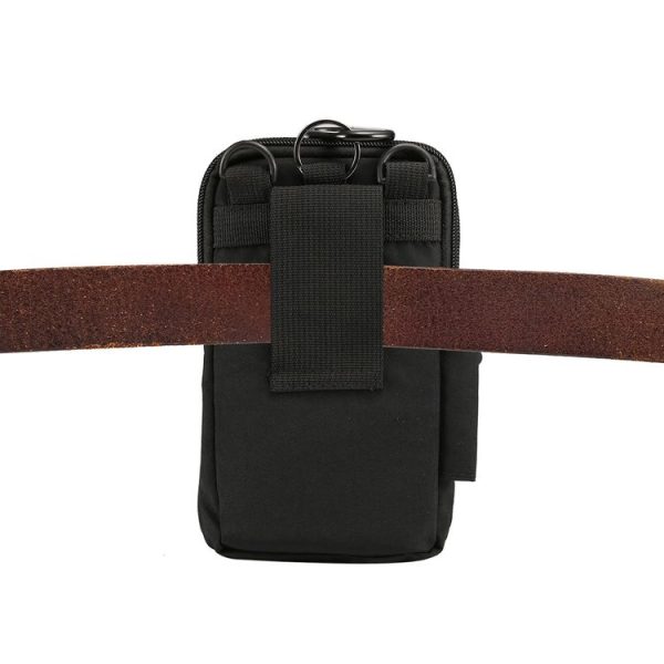Outdoor Phone Carrying Case Pouch Nylon Crossbody Shoulder Cell Phone Holster Waist Belt Wallet Bag with Carabiner (Black) - Image 8