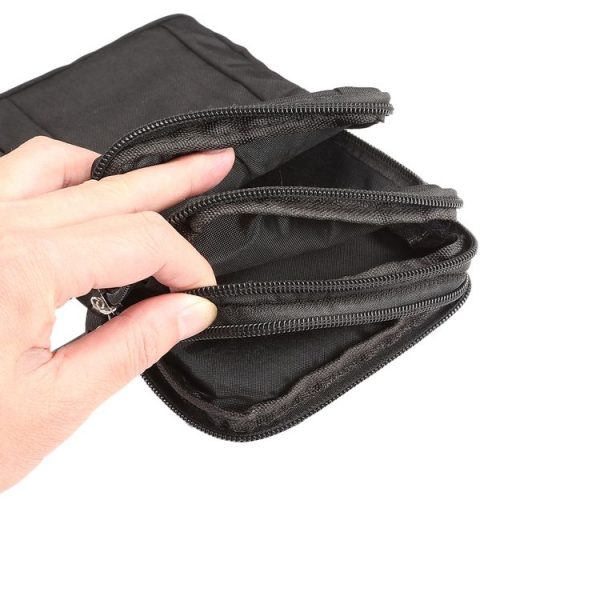 Outdoor Phone Carrying Case Pouch Nylon Crossbody Shoulder Cell Phone Holster Waist Belt Wallet Bag with Carabiner (Black) - Image 9