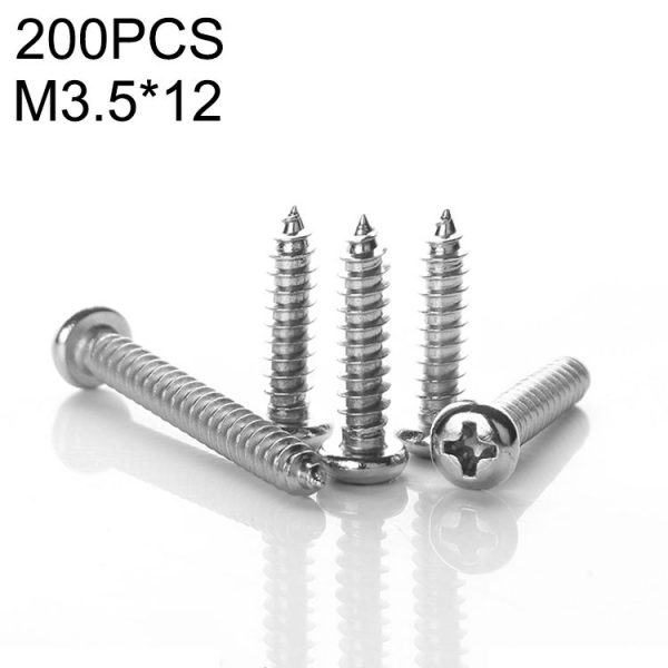 200 PCS 201 Stainless Steel Cross Round-headed Tapping Thread Screw, M3.5x12