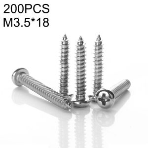 200 PCS 201 Stainless Steel Cross Round-headed Tapping Thread Screw, M3.5x18