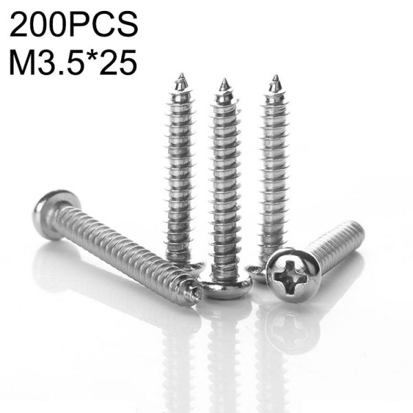 200 PCS 201 Stainless Steel Cross Round-headed Tapping Thread Screw, M3.5x25