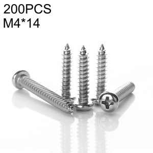 200 PCS 201 Stainless Steel Cross Round-headed Tapping Thread Screw, M4x14