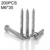 200 PCS 201 Stainless Steel Cross Round-headed Tapping Thread Screw, M6x35