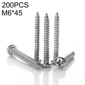 200 PCS 201 Stainless Steel Cross Round-headed Tapping Thread Screw, M6x45
