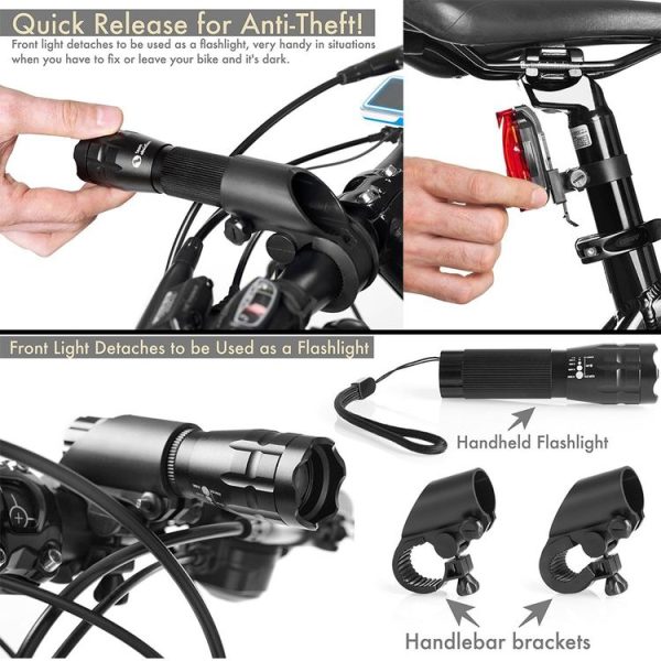 5W Mountain Bike Headlight Zoom Glare Waterproof Flashlight Set Car Headlight + Taillight (Set One) - Image 7