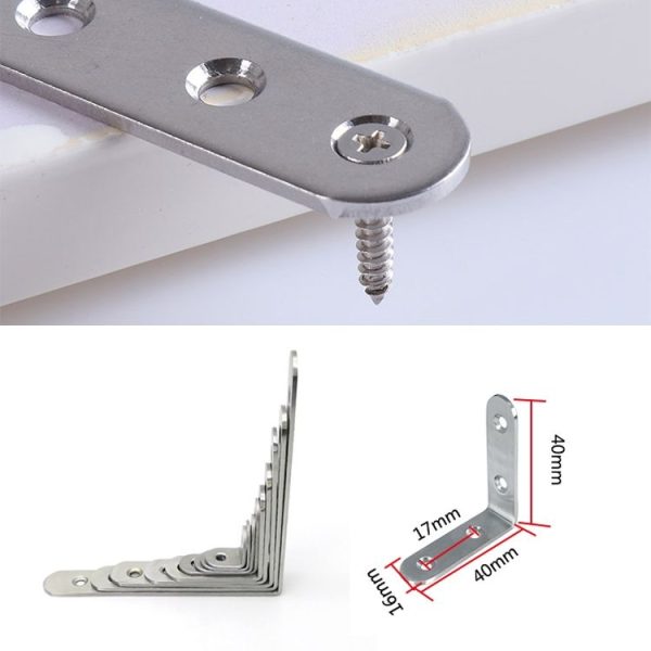 10pcs Stainless Steel 90 Degree Angle Bracket, Corner Brace Joint Bracket Fastener Furniture Cabinet Screens Wall (40mm) - Image 3