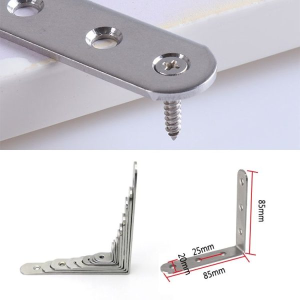 2pcs Stainless Steel 90 Degree Angle Bracket, Corner Brace Joint Bracket Fastener Furniture Cabinet Screens Wall (85mm) - Image 3