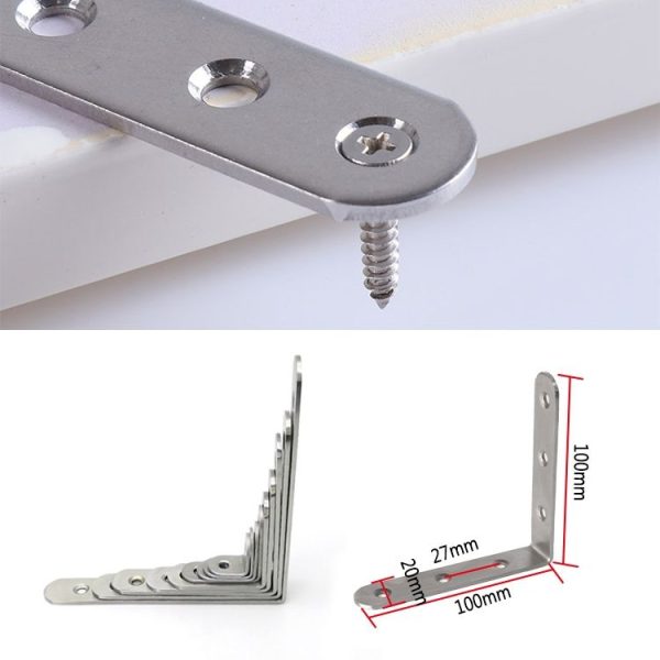 2pcs Stainless Steel 90 Degree Angle Bracket, Corner Brace Joint Bracket Fastener Furniture Cabinet Screens Wall (100mm) - Image 3