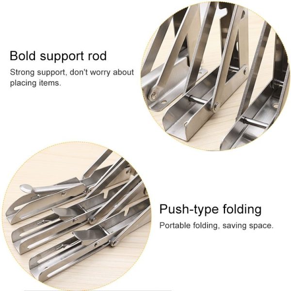 8 inch Billy (304) Wall-mounted Foldable Stainless Steel Spring Storage Shelf for Dining Table - Image 5