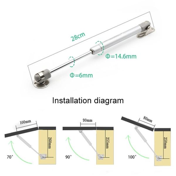Rubber Head Cabinet Gas Holder Hydraulic Rod Buffer Telescopic Strut, 10 inch 80N (8kg) - Image 4