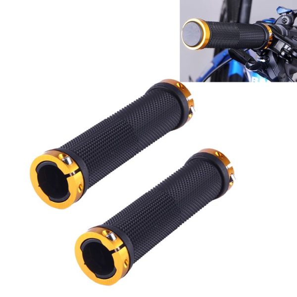 OQSPORT 2 PCS Bike Hand Grips Bilateral Lock Straight Barrel MTB Bicycle Anti-slip Handlebar Grips (Gold)