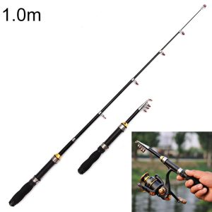 30cm Portable Telescopic Sea Fishing Rod Mini Fishing Pole, Extended Length: 1.0m, Black Tube-type Reel Seat