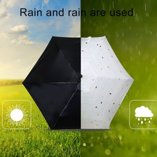 Five Folding Ultralight Umbrella, Women Waterproof Anti-UV (Black Feather Pattern) - Image 5