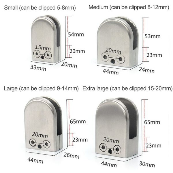 9-14mm Concave Curved Bottom Matte Polished 304 Stainless Steel Fixed Clip Railing Glass Wood Layer Board Clamp Bracket - Image 3