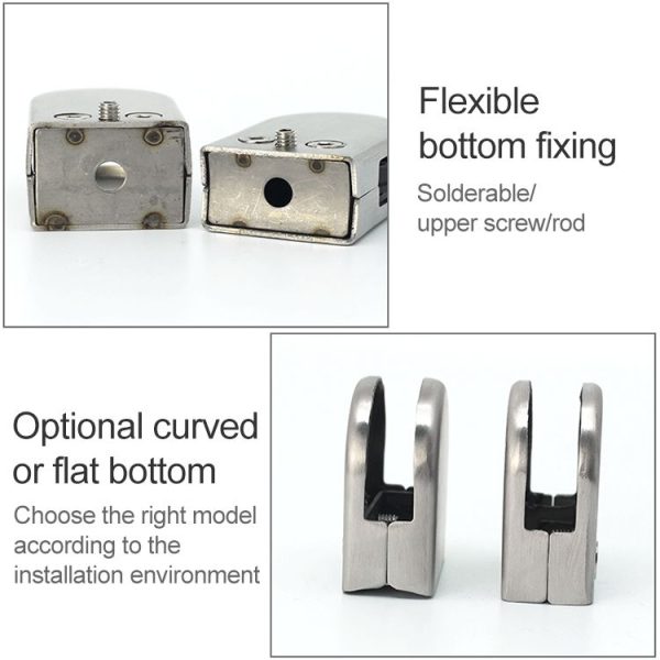 9-14mm Concave Curved Bottom Matte Polished 304 Stainless Steel Fixed Clip Railing Glass Wood Layer Board Clamp Bracket - Image 4