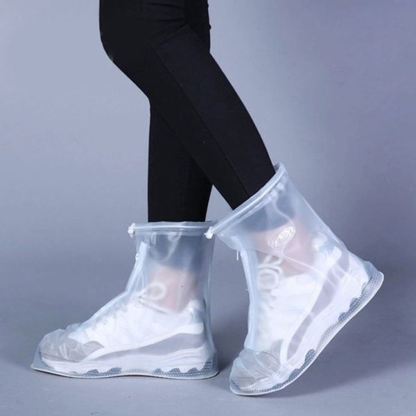 Fashion PVC Non-slip Waterproof Thick-soled Shoe Cover Size: M (White) - Image 5