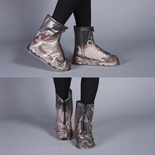Fashion PVC Non-slip Waterproof Thick-soled Shoe Covers Size: XXL (Coffee) - Image 5