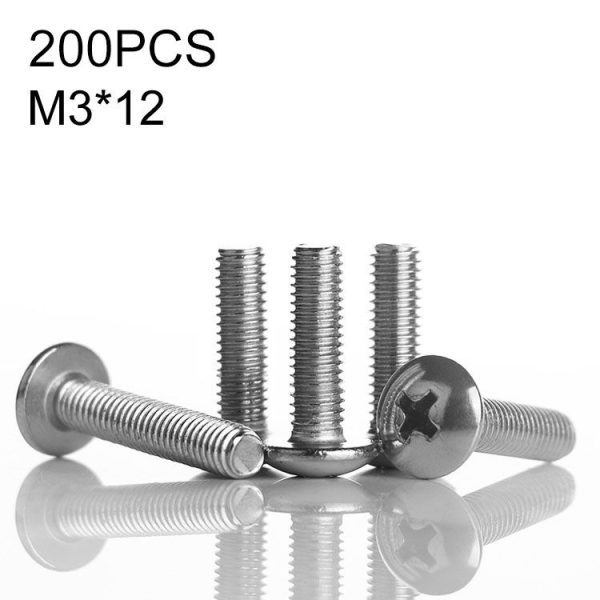 200 PCS 201 Stainless Steel Cross Large Flat Head Screw, M3x12 - Image 2