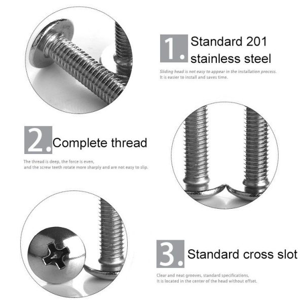 200 PCS 201 Stainless Steel Cross Large Flat Head Screw, M5x8 - Image 4