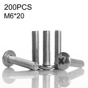 200 PCS 201 Stainless Steel Cross Large Flat Head Screw, M6x20