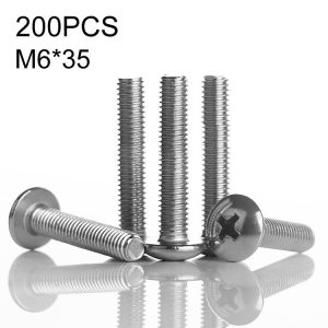 200 PCS 201 Stainless Steel Cross Large Flat Head Screw, M6x35