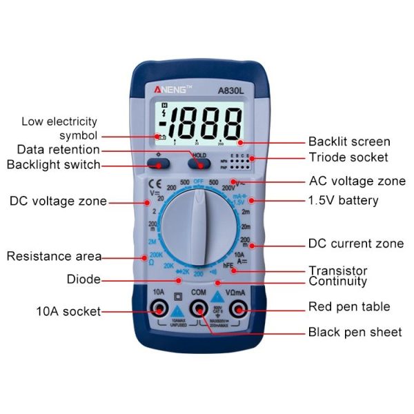 ANENG A830L Handheld Multimeter Household Electrical Instrument (Yellow Blue) - Image 5