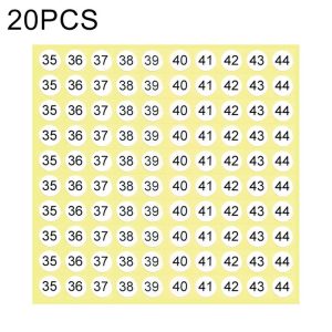 20 PCS Round Shape Number Sticker Shoe Size Label, Number 35-44