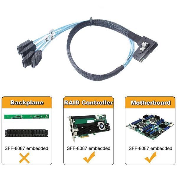Mini SAS (SFF-8087) to 4 x SATA 7-Pin Female Forward Breakout 6Gbps Data Cable, Length: 50cm - Image 6