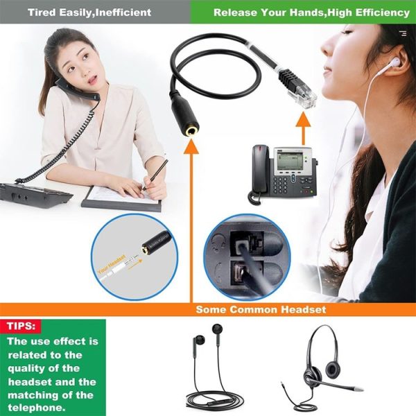 3.5mm Jack to RJ9 PC / Mobile Phones Headset to Office Phone Adapter Convertor Cable, Length: 32cm (Black) - Image 3