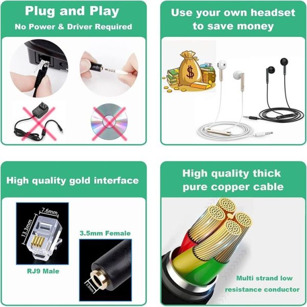 3.5mm Jack to RJ9 PC / Mobile Phones Headset to Office Phone Adapter Convertor Cable, Length: 32cm (Black) - Image 4
