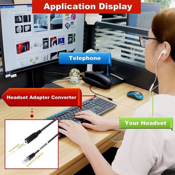 3.5mm Jack to RJ9 PC / Mobile Phones Headset to Office Phone Adapter Convertor Cable, Length: 32cm (Black) - Image 5