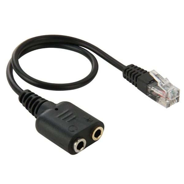 Dual 3.5mm Female to RJ9 PC / Mobile Phones Headset to Office Phone Adapter Convertor Cable, Length: 30cm (Black) - Image 2