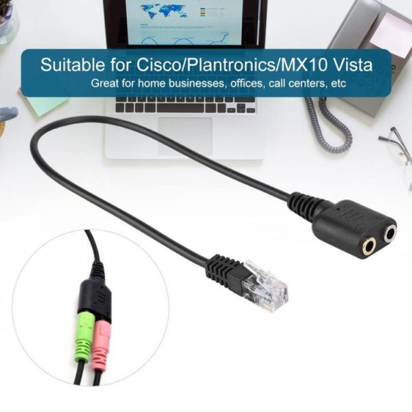Dual 3.5mm Female to RJ9 PC / Mobile Phones Headset to Office Phone Adapter Convertor Cable, Length: 30cm (Black) - Image 4