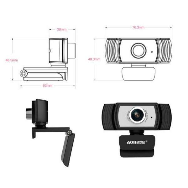 Aoni C33 Beauty FHD 1080P IPTV WebCam Teleconference Teaching Live Broadcast Computer Camera with Microphone, Drive-free Plug and Play (Black) - Image 4