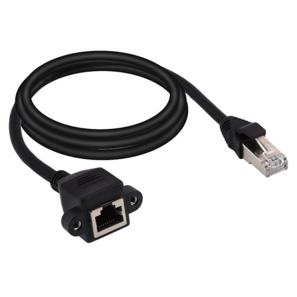 RJ45 Female to Male CAT6E Network Panel Mount Screw Lock Extension Cable, Length: 2m - Image 2