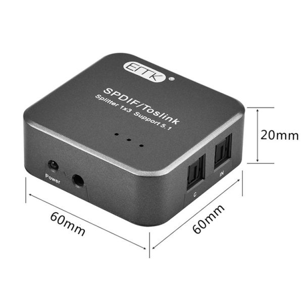 EMK 1 Input 3 Output Digital Optical Audio SPDIF Toslink Splitter Adapter (Silver Grey) - Image 3