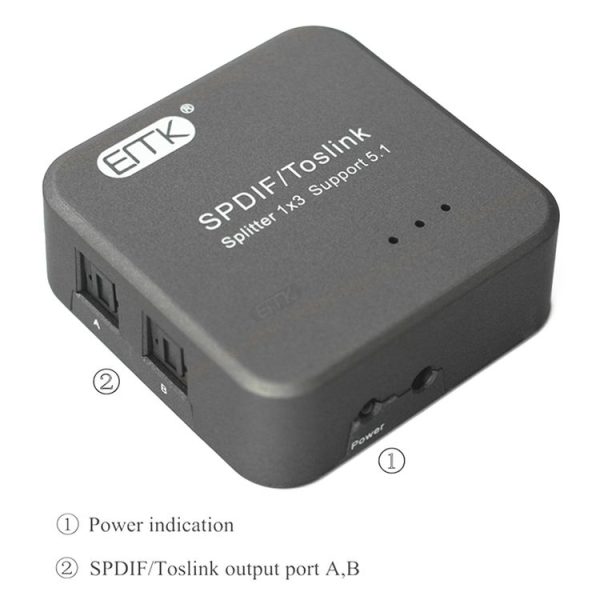 EMK 1 Input 3 Output Digital Optical Audio SPDIF Toslink Splitter Adapter (Silver Grey) - Image 4