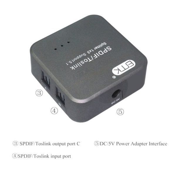 EMK 1 Input 3 Output Digital Optical Audio SPDIF Toslink Splitter Adapter (Silver Grey) - Image 5