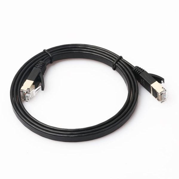 1m CAT7 10 Gigabit Ethernet Ultra Flat Patch Cable for Modem Router LAN Network - Built with Shielded RJ45 Connectors (Black) - Image 2