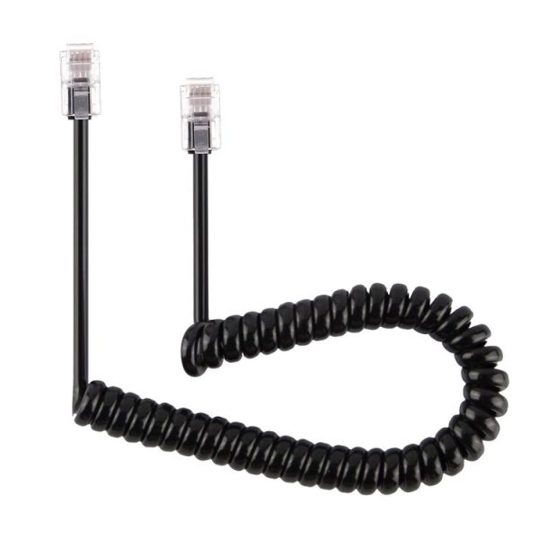 4 Core Male to Male RJ11 Spring Style Telephone Extension Coil Cable Cord Cable, Stretch Length: 2m (Black)