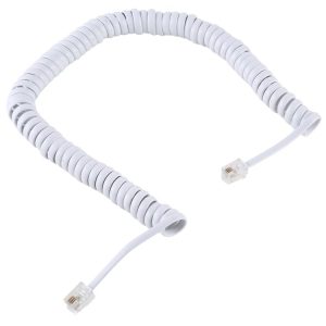 4 Core Male to Male RJ11 Spring Style Telephone Extension Coil Cable Cord Cable, Stretch Length: 3m (White)