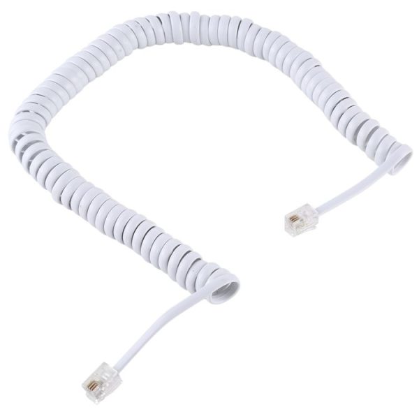 4 Core Male to Male RJ11 Spring Style Telephone Extension Coil Cable Cord Cable, Stretch Length: 3m (White)