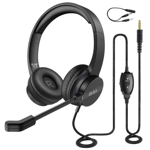 EKSA H12 3.5mm Head-mounted Noise Reduction Wired Headset with Microphone (Black)