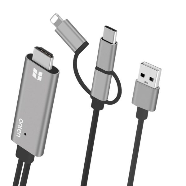 Onten OTN-7537A 3 in 1 1080P Mobile HD Screen Player Adapter Cable (Grey) - Image 2
